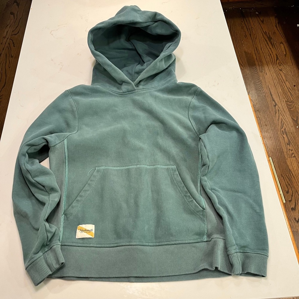Tracksmith Trackhouse Hoodie Teal Green Heavyweight Cotton Pullover Small